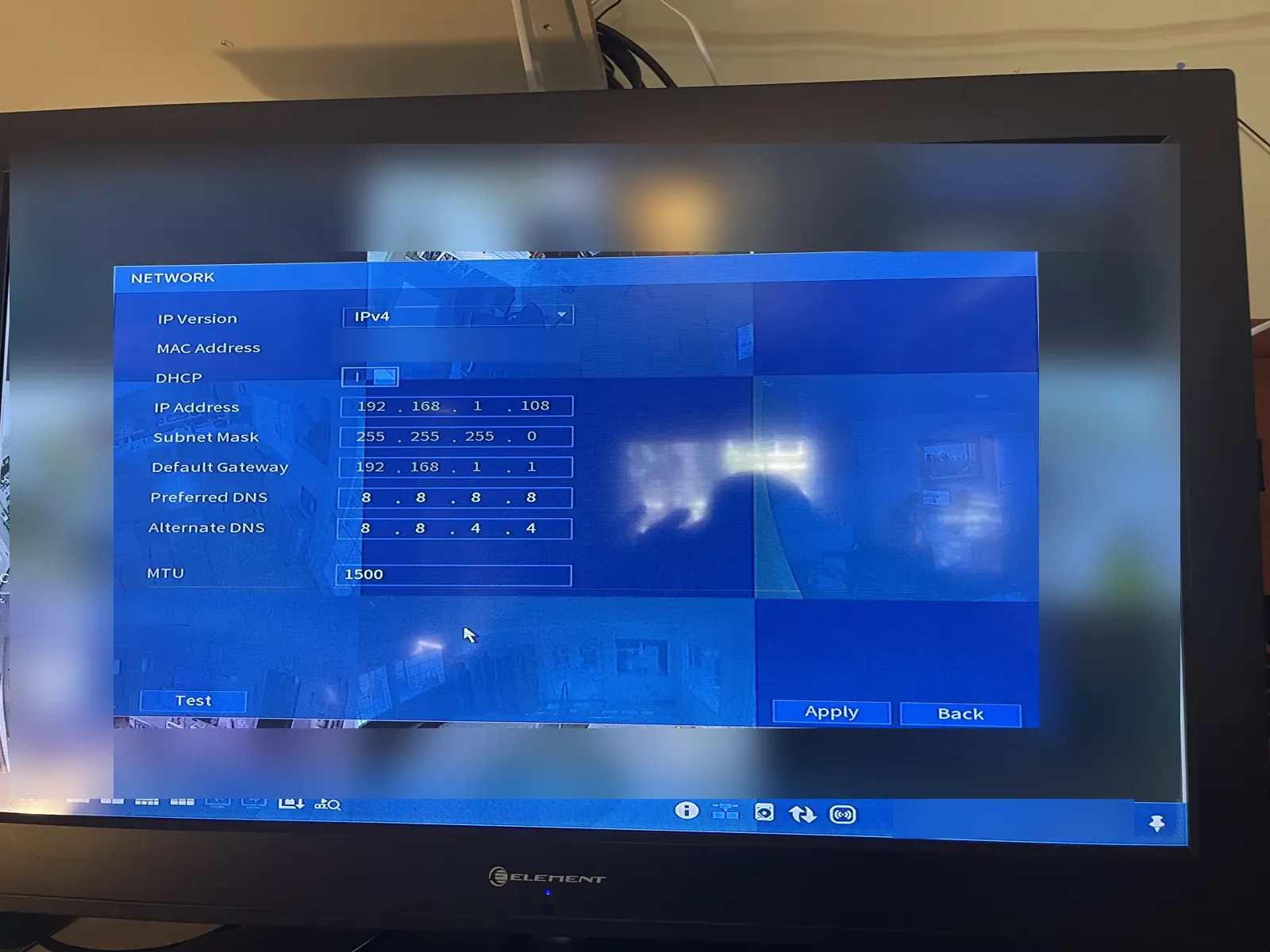 Monitor showing the recorder's network settings